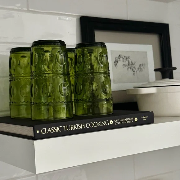 !!SOLD!! Vintage Rare Indiana Glass Emerald Green Fingerprint Tumblers - Picture 5 of 5